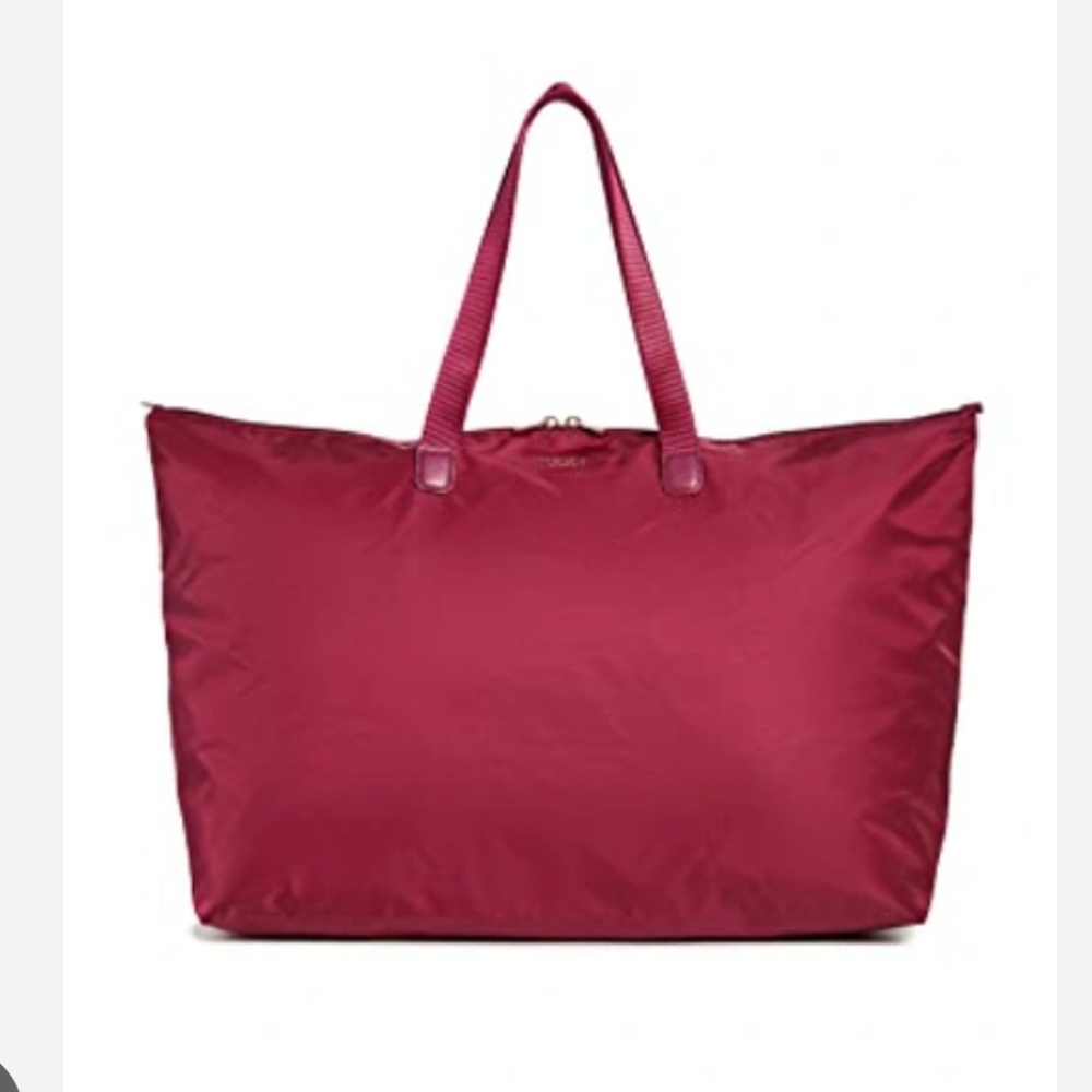 NWT Tumi Just In Case Tote in Berry Red & Gold